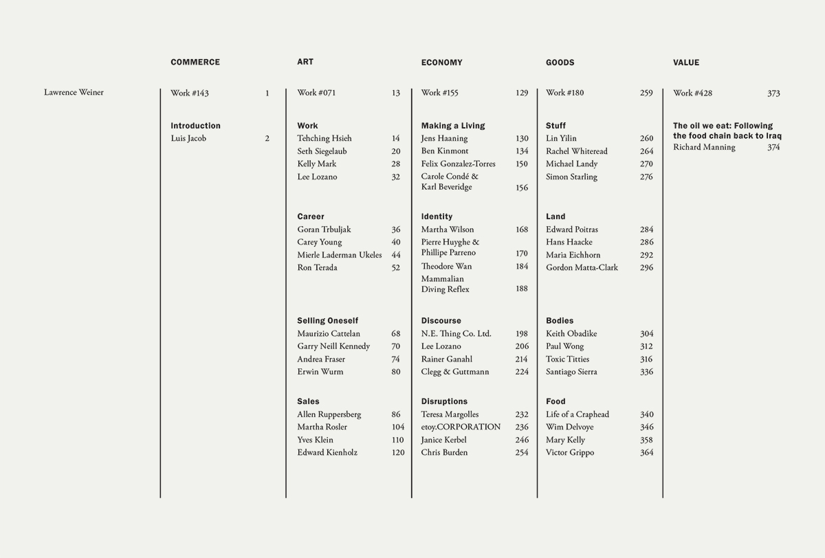 Commerce by Artists Table of Contents